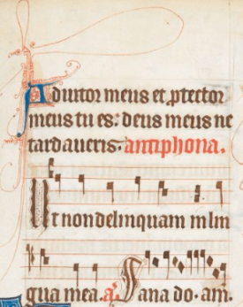 Antiphon for Psalm 39(40) in psalter early 1300s; BL MS Arundel 83.